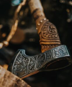 AX-7000 Custom Gift Forged Carbon Steel Viking Axe with Rose Wood Shaft, Tracker Knife Included (0019) 14 615ZB86j2lL