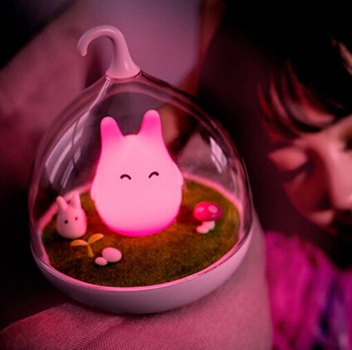 WOMHOPE Children's Night Lights Rechargeable Hand-held Design Tap Sensor Vibration Cage Lamp Night Lights for Kids, Baby,Valentines Gift,Outdoor Lamp (Pink Bunny) Pink bunny