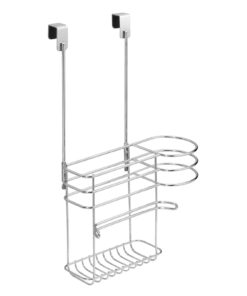 mDesign Metal Bathroom 2 Section Storage Tool Organizer Basket Tray - Hang Over Cabinet Door - Storage for Hair Dryer, Straightener, Curling Iron, Styling Products - Concerto Collection - Chrome 24 615a808Xp L
