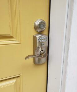 Schlage FE575 CAM 619 ACC Camelot Keypad Lock with Accent Lever, Auto-Lock, Electronic Keyless Entry, Satin Nickel Camelot Trim 16 615iinmKwiL