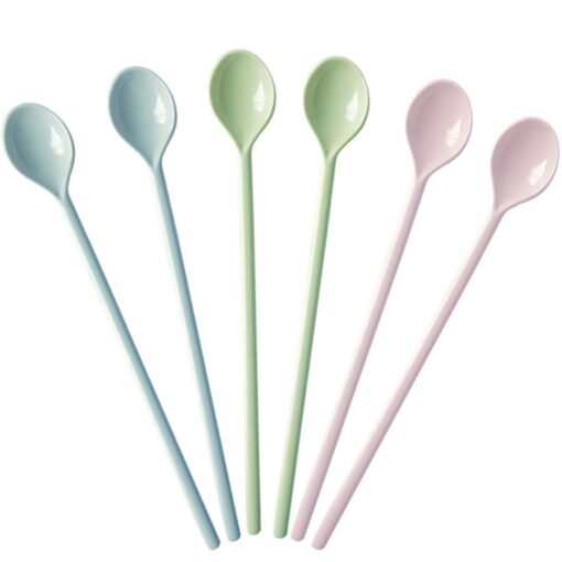 Gohh Long Handle Spoons 7.2 Inch: Latte Machiatto, Tall Iced Tea, Ice Cream Sundae, Coffee, Tea, Cocktail or Hot Chocolat Stirring Longdrink Spoons, Set of 6 Green, Blue, Pink