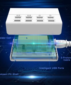 USB Charger, HITRENDS 8 Ports Charging Station 60W/12A Multi Port USB Charging Hub for Multiple Devices (5ft Cord, White) 19 615s0Sx0AhL