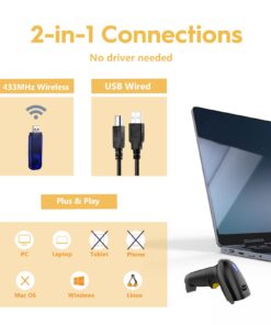 NADAMOO Wireless Barcode Scanner 328 Feet Transmission Distance USB Cordless 1D Laser Automatic Barcode Reader Handhold Bar Code Scanner with USB Receiver for Store, Supermarket, Warehouse Gray 19 615tlmZDFcL