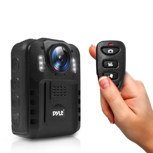 Pyle Premium Portable Body Camera - Wireless Wearable Camera, Person Worn Camera, Compact & Portable HD Body Camera, IR Night Vision, Built-in Rechargeable Battery, LCD Display, 16GB Memory PPBCM9