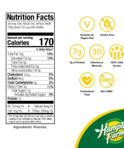 Hampton Farms - USA Grown All-Natural - Fancy Roasted In-Shell Unsalted Peanuts - 5 lb. Bag Basic pack 22 615ysU4pYyL