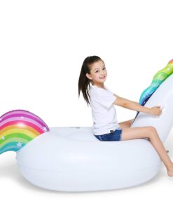 Alternative view of Jasonwell Big Inflatable Unicorn Pool Float Floatie Ride On with Fast Valves Large Rideable Blow Up Summer Beach Swimming Pool Party Lounge Raft Decorations Toys Kids Adults XL Rainbow w stars