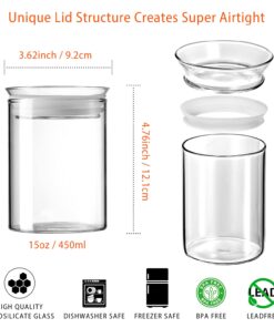 ZENS Glass Canisters Jar with Lid, Airtight Sealed 15 Fluid Ounce Spice Jars Sets of 2, Clear Small Kitchen Storage Containers for Herbs,Tea 4.76 x 3.15 IN 03-15oz*2 24 61622YtsUrS