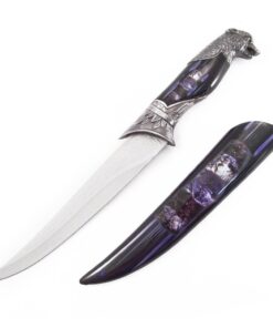 Alternative view of ASR Outdoor 13.5 inch Animal Head Decorative Collector's Hunting Knife with Ornamental Scabbard Black Wolf