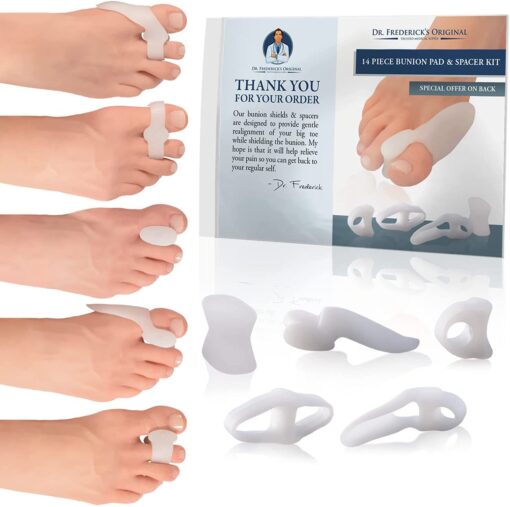 Dr. Frederick's Original 14-Piece Bunion Corrector Kit - Fast Relief for Bunions & Overlapping Toes - For Men & Women - Soft Gel Pads, Spacers, & Separators - For No Surgery Required 14 Piece Assortment