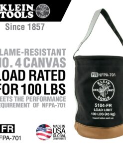 Klein Tools 5104FR Canvas Bucket, Flame-Resistant Tool Bucket Made of No. 4 Canvas, with Double-Reinforced Bottom, 100-Pound Load Rated Standard 11 616FSoXFytL
