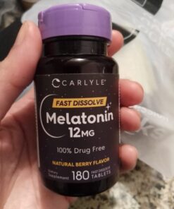 Carlyle Melatonin 12 mg Fast Dissolve 180 Tablets | Drug Free | Natural Berry Flavor | Vegetarian, Non-GMO, Gluten Free 180 Count (Pack of 1) 38 616GQXJkZyL