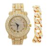 Charles Raymond Bling-ed Out Silver Round Luxury Mens Watch w/Bling-ed Out Bracelet - L0504B gold