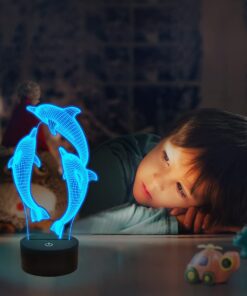FULLOSUN Night Light for Kids Ocean Dolphin 3D Night Light Porpoise Bedside Lamp with Remote Control 16 Color Changing Xmas Halloween Birthday Gift for Child Baby Girl 21 616RzsM59HS