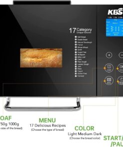 Alternative view of KBS Pro Stainless Steel Bread Machine, 2LB 17-in-1 Programmable XL Bread Maker with Fruit Nut Dispenser, Nonstick Ceramic Pan& Digital Touch Panel, 3 Loaf Sizes 3 Crust Colors, Reserve& Keep Warm Set