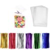 300 Pcs Clear Candy Bags with Ties Clear Cellophane Bags 4"x6" Cookie Bags with 6 Mix Colors Twist Ties - 1.4mils Thickness OPP Plastic Bags for Wedding Birthday Cake Pop Gift Candy Buffet Supplies 4''x6'' 27 616YewCf8PL