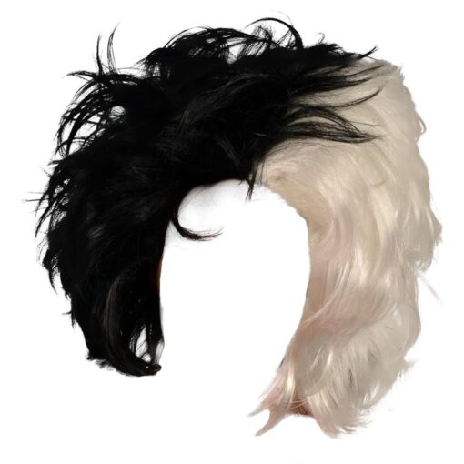 Kangaroo Cruella De Vil Wig: Black and White Wig - Perfect for Cosplay, Halloween, and 101 Dalmatians Themed Events, Half Black, Half White Easy-to-Wear Wig