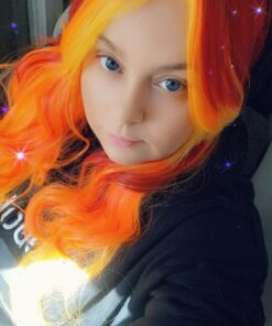 MQ Women Orange Yellow Wigs, Long Curly Wavy Wig for Girls 29.5 Inch Colorful Wigs Cosplay Costume Party Fluffy Wig Synthetic Charming Heat Friendly Ombre Wigs (Yellow to Orange to Red) 37 616dD6zPF8L