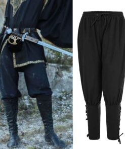 Men's Ankle Banded Pants Medieval Viking Navigator Pirate Costume Trousers Renaissance Gothic Pants XX-Large Black 12 616hOQ6UiyL 1