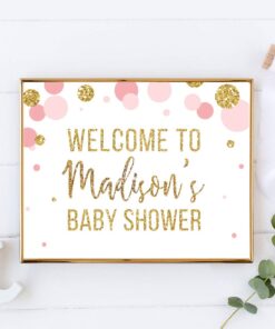 Andaz Press Blush Pink Gold Glitter Girl Baby Shower Party Collection, Personalized Party Sign, Welcome to Madison's Baby Shower, 8.5x11-inch, 1-Pack, Custom Name and Age Sign Baby Shower Custom 8 616kqYMQdqL