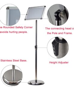 HUAZI Adjustable Floor Sign Holder Stand 8.5x11 inches Pedestal Sign Stand,Heavy Round Base,Both Vertical & Horizontal View Displayed,Snap-Open Frame with Safety Corner,Silver 8.5 x 11 inches,Silver 11 616soSzPeoL