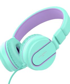 Kids Headphones, AILIHEN I35 On-Ear Headphones for School, 93dB Headphones Boy Girl, 3.5mm Wired Mic for Chromebook, Laptop (Green/Purple) Blue 31 616w1fI7T6L