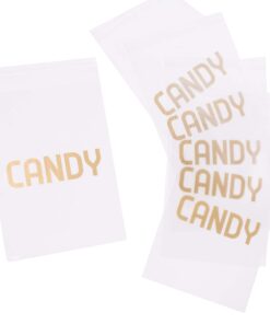 Sweet Details Party Co. Cellophane 'Candy' Bags (100 Pack) Gold & Clear Goodie Bags for Candy Bar & Buffet Gifts- Wedding/Birthday Party Favor Bags- Self-Sealing & Resealable Adhesive - NO Ties! Candy Bags - Gold 14 616zeGdBf7L