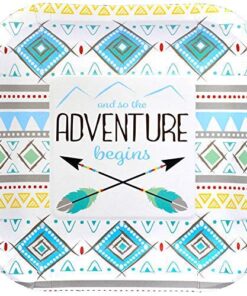 Tribal Feather Baby Boy Shower Party Supplies Kit - The Adventure Begins Themed Paper Plates, Napkins, Cups 8 6174fWzV1KL