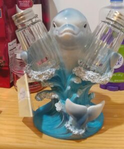 Dolphin Riding Ocean Wave Salt and Pepper Shaker Set with Figurine Holder in Decorative Tropical Kitchen Decor Spice Racks & Porpoise Display Stands or Beach Bar As Gifts for Dolphin Lovers 12 6175KjgfxPL
