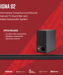 Polk Audio Signa S2 Low Profile TV Sound Bar, Works with 4K & HD TVs, Wireless Subwoofer, Includes HDMI & Optical Cables, Bluetooth Enabled, Black S2 Soundbar + Subwoofer 26 617D9cEj69L 2