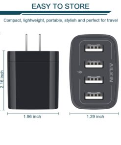 Wall Charger, USB Charger Adapter, AILKIN 4.8A 4Multi Port Fast Charging Station Power Base Block Plug Cube Brick for iPhone 15 14 SE 13 12 11Pro Max/XR/XS/8Plus, Samsung A14/A13/S23/S22 Kindle Plug Black 1 23 617DAizqmOL