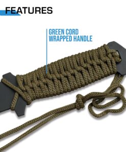 MTech USA – Fixed Blade Knife –Black Stainless Steel Blade, Green Cord Wrapped Handle, Full Tang, Includes Nylon Sheath - Hunting, Camping, Survival, Tactical, EDC – MT-528C, Small 24 617JYhXpqJL