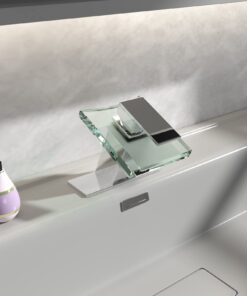 BWE Waterfall Bathroom Faucet Chrome Glass Spout Bathtub Sink Faucets with Supply Lines Single Handle Single Hole Modern Lavatory Vanity Bath Mixer Tap 26 617L5GKUnL