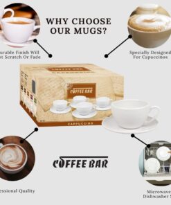 Konitz Coffee Bar Cappuccino Coffee Cups Set with Saucers, White Cappuccino Cups Set of 4 - 6 oz Coffee Cup Set with Saucers, Porcelain Cappuccino Cup 1 Giftboxed Set 31 617MwTLJPrL