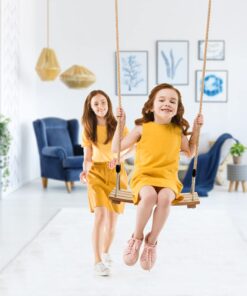 Pellor Wood Tree Swing Seat,Indoor Outdoor Rope Wooden Swing Set for Children Adult Kids 17.7x7.9x0.6 inch Burlywood 25 617RPaUBpzS