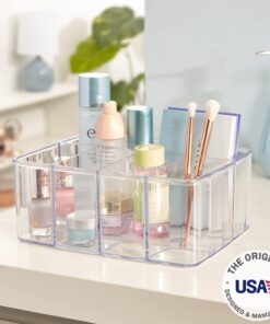 STORi 5-Compartment Clear Plastic Organizer | Rectangular Divided Makeup and Vanity Storage Bin and Office Desk Caddy | Scalloped Wall Design | Made in USA 35 617TpTKTRRL
