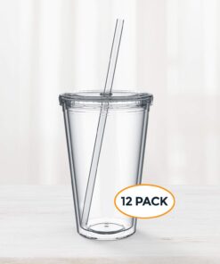 Alternative view of Maars Drinkware Bulk Double Wall Insulated Acrylic Tumblers with Straw and Lid (Set of 12), 16 oz, Clear 12 Count (Pack of 1)