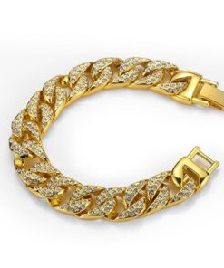 Mens Womens Cuban Link Bracelet Hip Hop Bracelet Stainless Steel Chain Bracelet Iced Out Curb Cuban 18k Gold Plated Bracelet With Clear Rhinestones (A-Gold) 26 617eOOKXxwL