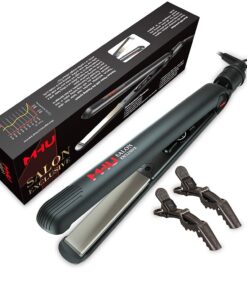 MHU Flat Iron 1 Inch Professional Travel Portable Negative Ions Protect Hair, Hair Straightener&Curler Anti frizz Dual Voltage Salon Floating Titanium Plate, Hair Iron, Fast Heat Adjustable Temp Black 15 617k3eneYyL