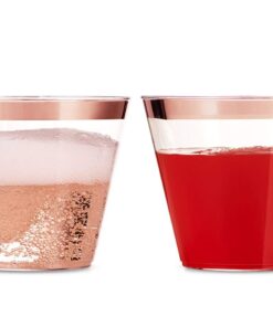 100 Rose Gold Plastic Cups 9 Oz Clear Plastic Cups Old Fashioned Tumblers Rose Gold Rimmed Cups Fancy Disposable Wedding Cups Elegant Party Cups with Rose Gold Rim 30 617lUVCshlL
