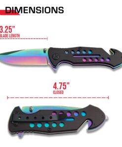 Alternative view of TAC Force Spring Assisted Folding Pocket Knife – Rainbow TiNite Coated Drop Point Blade and Liner, Black Aluminum Handle w/ Rope Cutter, Glass Punch, and Clip, Tactical, EDC, Rescue - TF-509 4.75 inch