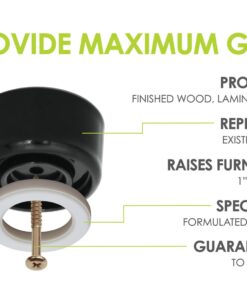 Slipstick CB511 1 Inch Tall Floor Protector Furniture Feet with Non Slip Rubber Grip (Set of 4) 2" Wide x 1" Height - Black Plastic 1" Tall (4 Pack) 19 617m3ttZxmL