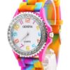 Geneva New Rainbow Crystal Rhinestone Watch Silicone Jelly Link Band. 4 617mmkovvWL