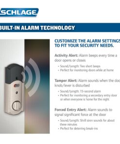 SCHLAGE Connect Camelot Touchscreen Deadbolt with Built-In Alarm and Handleset Grip with Accent Lever, Satin Nickel, FE469NX ACC 619 CAM RH, Works with Alexa Right Camelot 24 617nSY0DJL