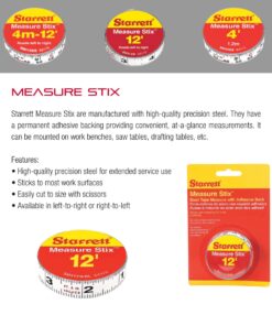 Starrett Tape Measure Stix with Adhesive Backing - Mount to Work Bench, Saw Table, Drafting Table - 1/2" x 12', English Metric, Right-Left Reading - SM412WMERL 1/2 x 4m/12' English/Metric (Right-to-Left) 9 617p1TDJGyL