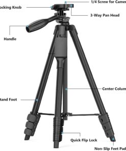 Lightweight 57-inch Camera Tripod for Canon EOS Rebel T3, T3i, T4i, T5, T5i T6i, T6s, T7, T7i, EOS 60D, EOS 70D, EOS 80D, EOS 5D Mark III, EOS 6D, EOS 7D Mark II, EOS-M, EOS-M3, EOS-M50 Cameras 14 617qjl8CsvL