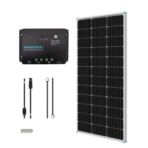 Renogy 100 Watt 12 Volt Solar Panel Starter Kit with 100W Monocrystalline Solar Panel + 30A PWM Charge Controller + Adaptor Kit + Tray Cables + Mounting Z Brackets for RV Boats Trailer Off-Grid System 100W Panel+PWM 30A Controller Cables+Mounts