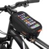 Ibera Bicycle Top Tube Phone Bag, Water-resistant Touch Screen Bike Handlebar front phone bag for iPhone XS/XS Max 8/8 Plus, Samsung Galaxy S9 Note, Cellphone Below 6.0 Inch Strap - With Phone Sleeve