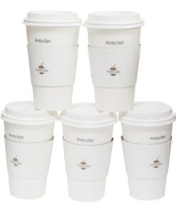 16 oz Hot Beverage Drinking Disposable White Paper Coffee Cup with White Dome Lid and Kraft Sleeve Combo 50 Pack 9 617zEmYR50L