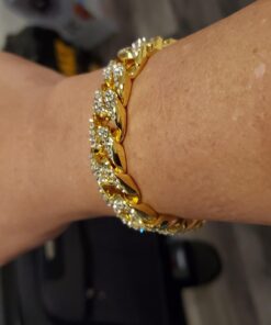 Mens Womens Cuban Link Bracelet Hip Hop Bracelet Stainless Steel Chain Bracelet Iced Out Curb Cuban 18k Gold Plated Bracelet With Clear Rhinestones (A-Gold) 28 6181D4WjWAL