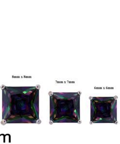 Princess Cut Rainbow Mystic Cz Stud Earrings on 925 Sterling Silver 4x4mm 5 618579YtEKL